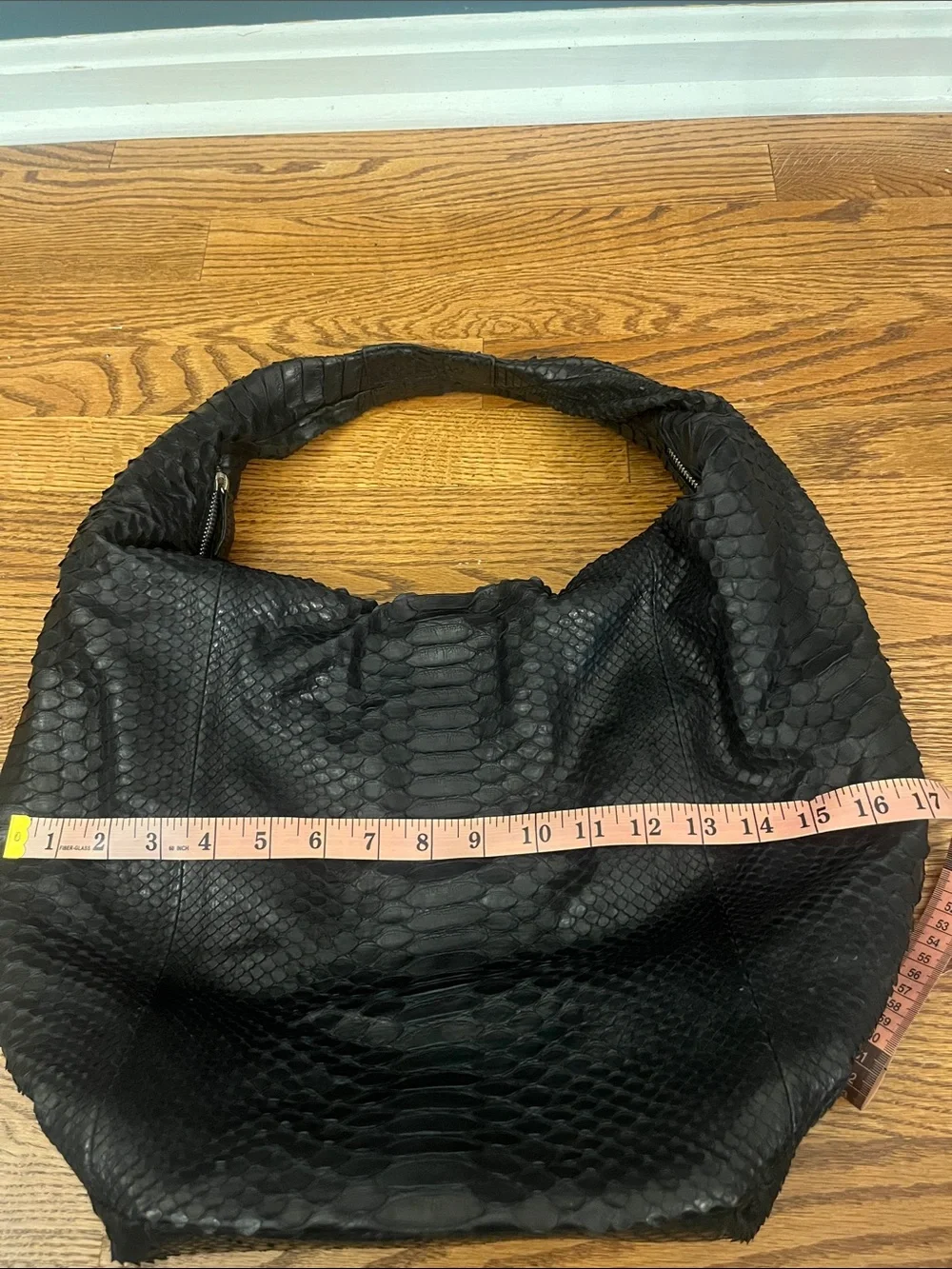 Fille en Aiguilles Genuine Black Python Leather Slouchy Hobo Shoulder Bag